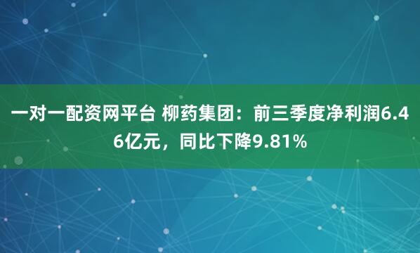 一对一配资网平台 柳药集团：前三季度净利润6.46亿元，同比下降9.81%